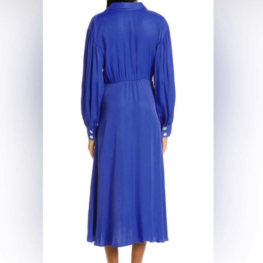 Farm Rio bright blue long dress with button front and beaded belted waist Medium - Picture 2 of 10